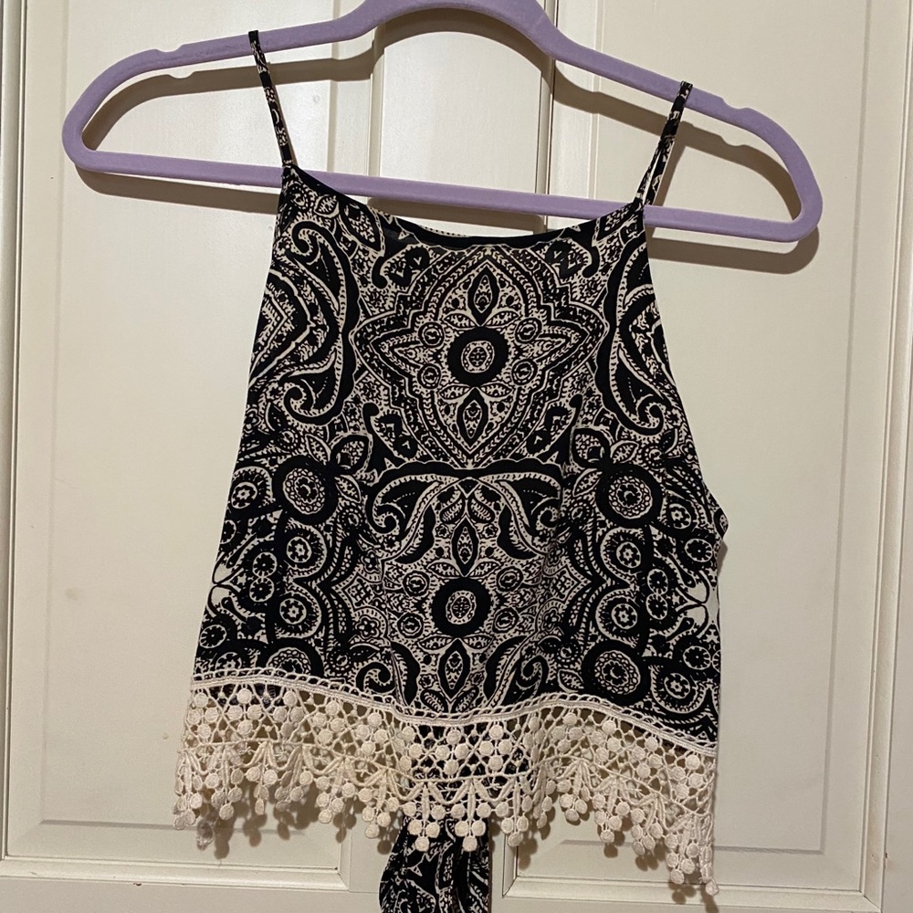 Aztec print tie back tank top